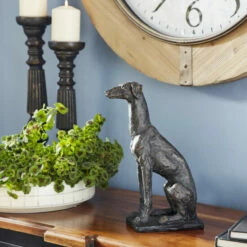 Promo 😍 Studio 350 8" X 13" Textured Resin Black Greyhound 🐕 Dog Statue W/ Gold Finish - 8 X 4 X 13 😀