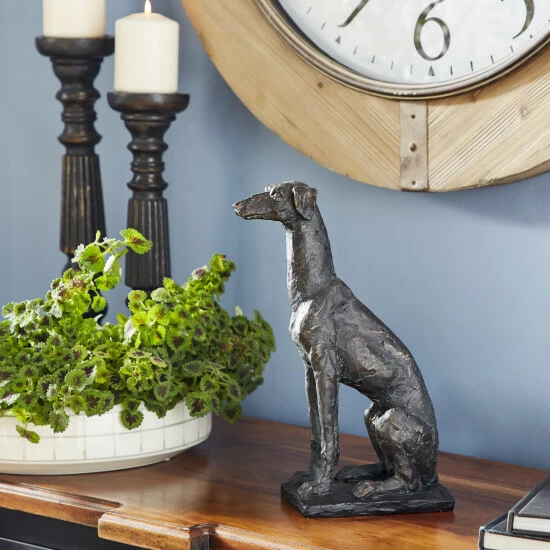 Promo 😍 Studio 350 8" X 13" Textured Resin Black Greyhound 🐕 Dog Statue W/ Gold Finish - 8 X 4 X 13 😀