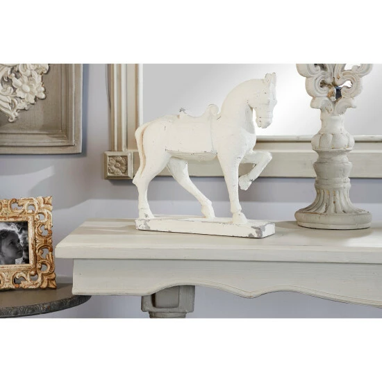 Hot Sale 👏 Studio 350 White Distressed Fiberglass Country Vintage Farmhouse Horse Sculpture - 13 X 4 X 14 👍
