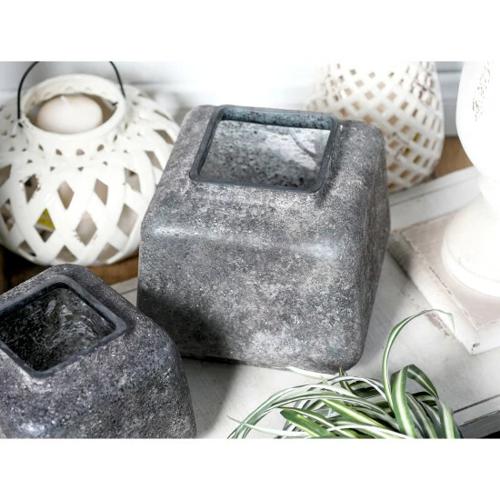 Discount 🥰 Studio 350 10 X 9 Inch Modern Glass Beveled Square Gray Vase Grey 😀 - Image 5