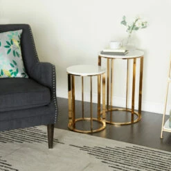 Outlet 👍 Studio 350 Gold Iron Contemporary Accent Table (Set Of 2) 🧨