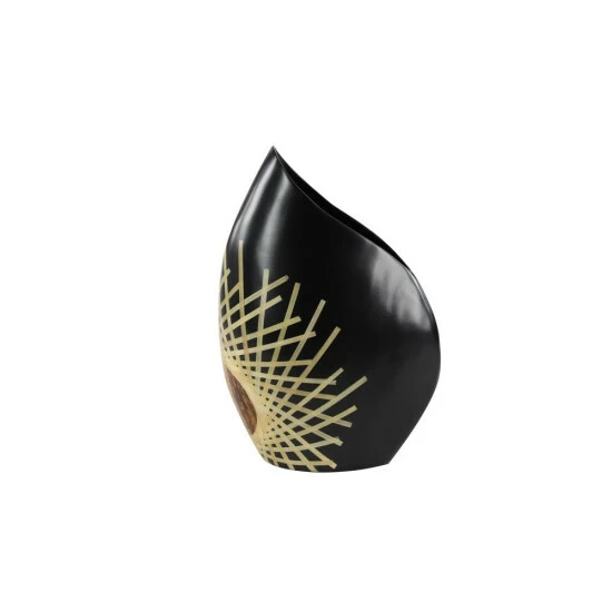 Brand new π Studio 350 Black Glazed & Bamboo Inlay Banana Wood Vase W/ E" X Posed Bark Detail Large 11.5" X 17" π― - Image 3