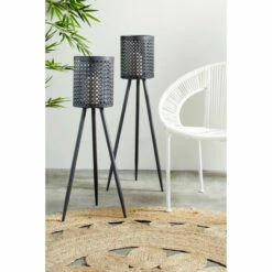 Buy 👏 Studio 350 Large, Round Pierced Black Metal Lantern Candle Holder With Tripod Base & Quatrefoil Pattern, 8" X 31" - 8 X 8 X 31 🤩
