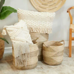 Coupon 🔔 Studio 350 Brown Seagrass Bohemian Storage Basket ( Set Of 3) - S/3 19", 16", 13"H ✔️