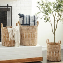 Wholesale ⭐ Studio 350 Brown Banana Leaf Bohemian Storage Basket (Set Of 3) - S/3 21", 19", 17"H 🛒
