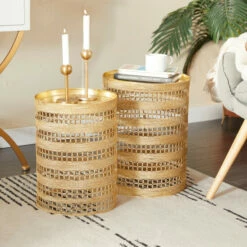 Brand new 😀 Studio 350 Gold Iron Transitional Accent Table (Set Of 2) - 14 X 14 X 18 Round 😀