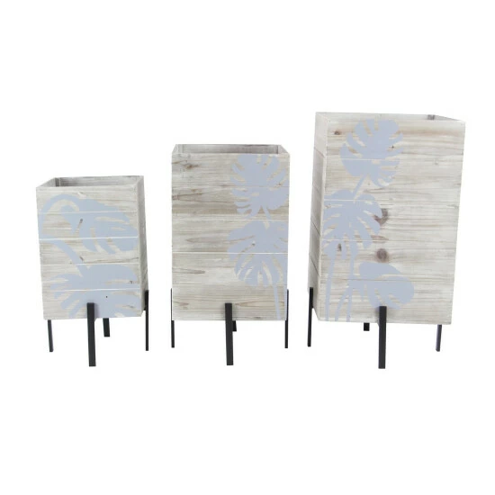 Deals 👏 Studio 350 Brown Wood Contemporary Planter Set Of 3 23 X 15 X 15 👍