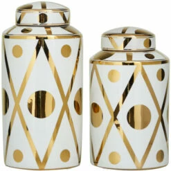 Promo ⭐ Studio 350 Ceramic Modern Abstract Decorative Jars (Set Of 2) Silver-white ✔️