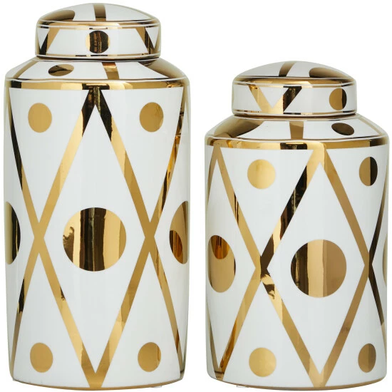 Promo ⭐ Studio 350 Ceramic Modern Abstract Decorative Jars (Set Of 2) Silver-white ✔️