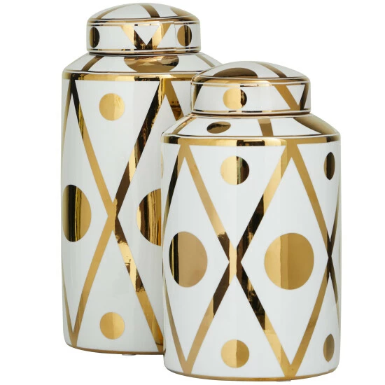 Promo ⭐ Studio 350 Ceramic Modern Abstract Decorative Jars (Set Of 2) Silver-white ✔️ - Image 2