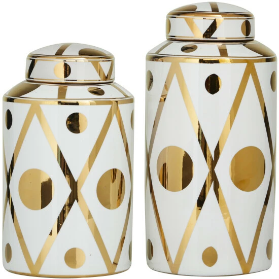 Promo ⭐ Studio 350 Ceramic Modern Abstract Decorative Jars (Set Of 2) Silver-white ✔️ - Image 4