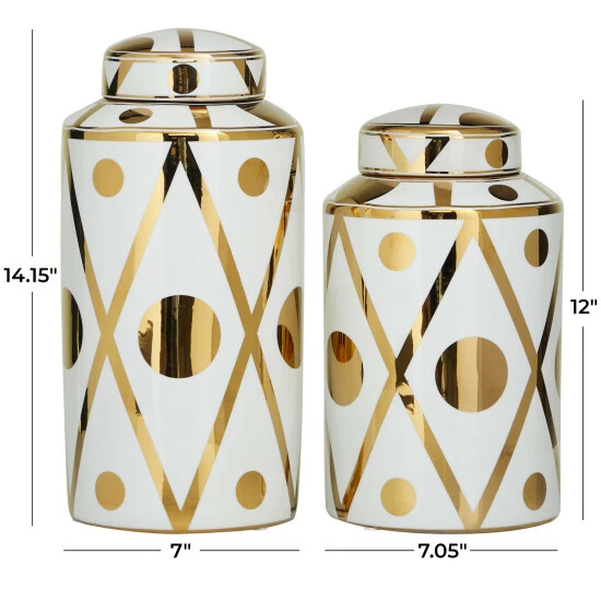 Promo ⭐ Studio 350 Ceramic Modern Abstract Decorative Jars (Set Of 2) Silver-white ✔️ - Image 5