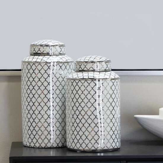Promo ⭐ Studio 350 Ceramic Modern Abstract Decorative Jars (Set Of 2) Silver-white ✔️ - Image 6