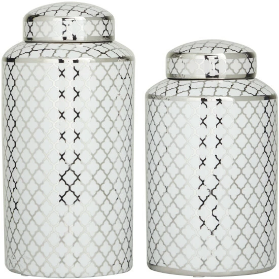 Promo ⭐ Studio 350 Ceramic Modern Abstract Decorative Jars (Set Of 2) Silver-white ✔️ - Image 7
