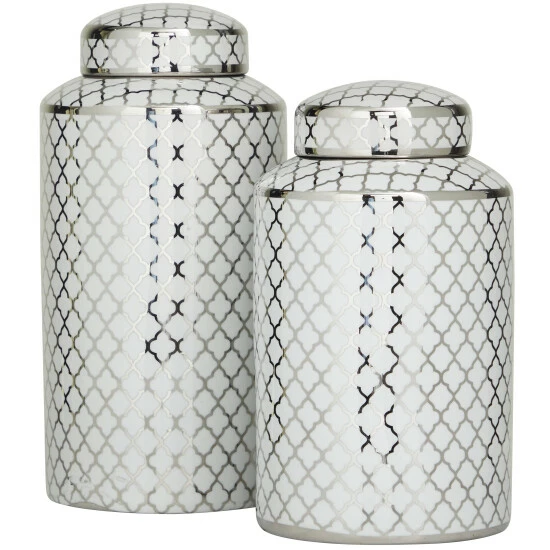 Promo ⭐ Studio 350 Ceramic Modern Abstract Decorative Jars (Set Of 2) Silver-white ✔️ - Image 8