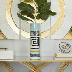 Best deal ⭐ Studio 350 Teal White Black Stoneware Modern Abstract Cylinder Vase ✨