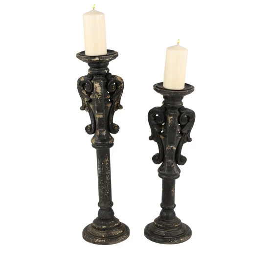 Flash Sale โจ Studio 350 Wood Vintage Candle Holder (Set Of 2) - 7 X 7 X 27 Brown ๐ - Image 2