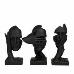 Best deal 🛒 Studio 350 Black Polystone Contemporary Mask Sculpture ( Set Of 3) - S/3 7"W, 12"H 👍