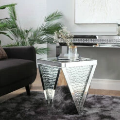Budget 😍 Studio 350 Silver Wood Mirrored Geometric Accent Console Table With Crystal Embellishments ✨