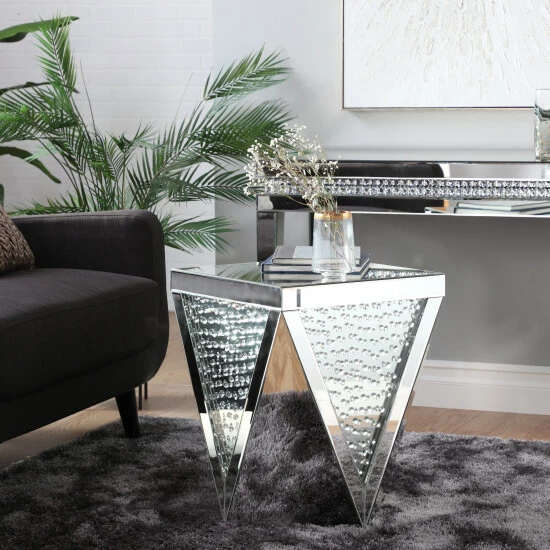 Budget 😍 Studio 350 Silver Wood Mirrored Geometric Accent Console Table With Crystal Embellishments ✨
