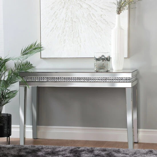 Budget 😍 Studio 350 Silver Wood Mirrored Geometric Accent Console Table With Crystal Embellishments ✨ - Image 7