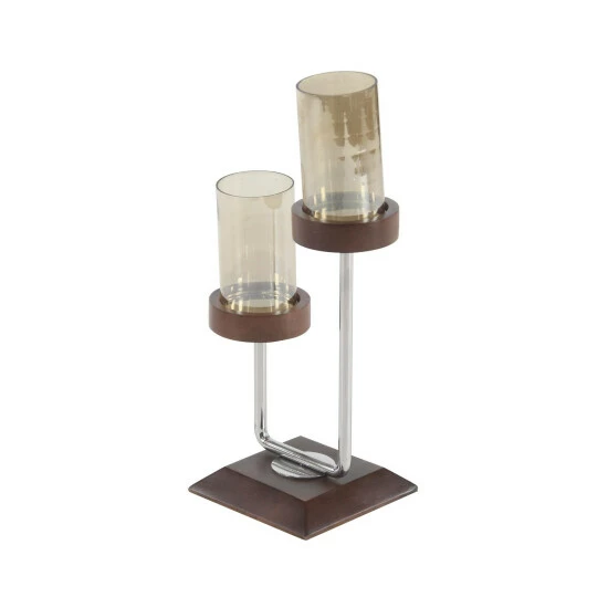 New ❤️ Studio 350 Brown Wood Modern Candle Holder 17 X 9 X 6 🧨 - Image 2