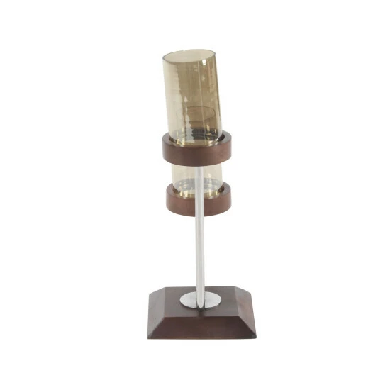 New ❤️ Studio 350 Brown Wood Modern Candle Holder 17 X 9 X 6 🧨 - Image 3