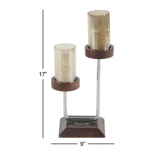 New ❤️ Studio 350 Brown Wood Modern Candle Holder 17 X 9 X 6 🧨 - Image 4