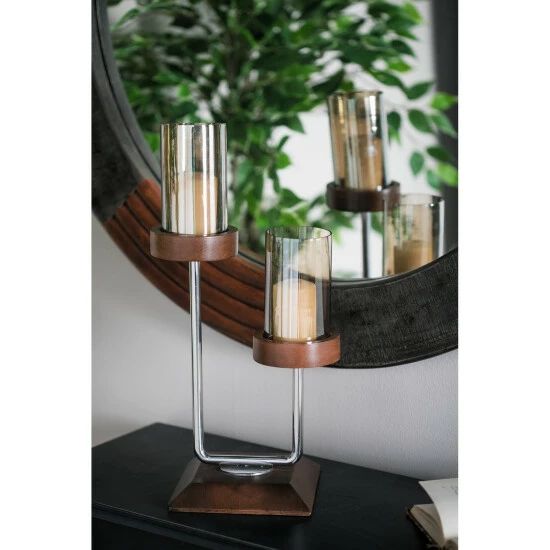 New ❤️ Studio 350 Brown Wood Modern Candle Holder 17 X 9 X 6 🧨 - Image 5