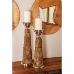 Deals ✔️ Studio 350 Dark Brown Metal Eclectic Candle Holder Set Of 3 23 X 7 X 7 - S/3 17", 20", 23"H 🛒