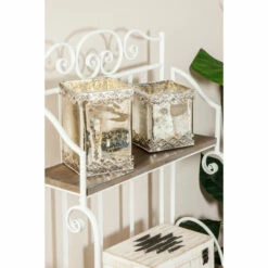New 👏 Studio 350 White Glass Glam Candle Holder (Set Of 2) - 5 X 5 X 8 🔥