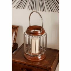 Coupon 😉 Studio 350 Large Wood & Metal Bar Hanging Lantern With Handle & Hurricane Glass Candle Holder 9 X 11 - 9 X 9 X 11 😍