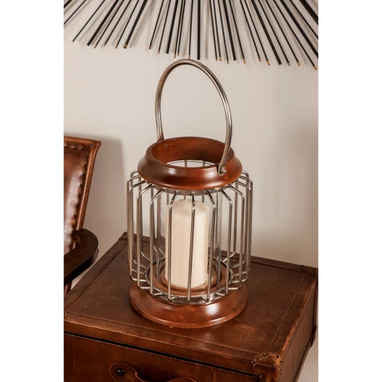 Coupon 😉 Studio 350 Large Wood & Metal Bar Hanging Lantern With Handle & Hurricane Glass Candle Holder 9 X 11 - 9 X 9 X 11 😍