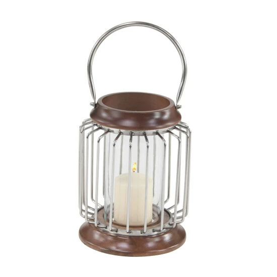 Coupon 😉 Studio 350 Large Wood & Metal Bar Hanging Lantern With Handle & Hurricane Glass Candle Holder 9 X 11 - 9 X 9 X 11 😍 - Image 2