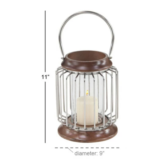 Coupon 😉 Studio 350 Large Wood & Metal Bar Hanging Lantern With Handle & Hurricane Glass Candle Holder 9 X 11 - 9 X 9 X 11 😍 - Image 5