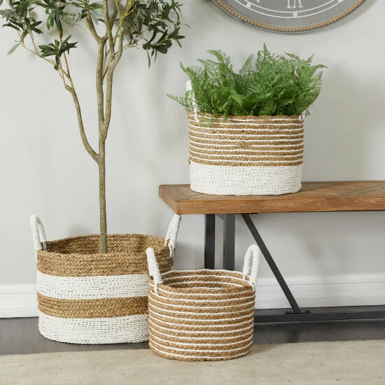 Buy 🛒 Studio 350 Brown Seagrass Bohemian Storage Basket ( Set Of 3) - S/3 19", 16", 13"W 🛒