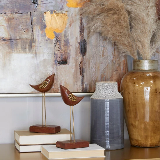 Wholesale ๐คฉ Studio 350 Brown Wood Traditional Birds Sculpture (Set Of 2) - S/2 10"W, 3"H ๐งจ