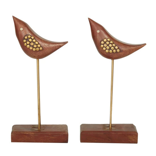 Wholesale ๐คฉ Studio 350 Brown Wood Traditional Birds Sculpture (Set Of 2) - S/2 10"W, 3"H ๐งจ - Image 3