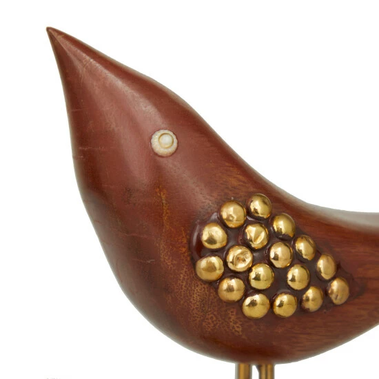 Wholesale ๐คฉ Studio 350 Brown Wood Traditional Birds Sculpture (Set Of 2) - S/2 10"W, 3"H ๐งจ - Image 4