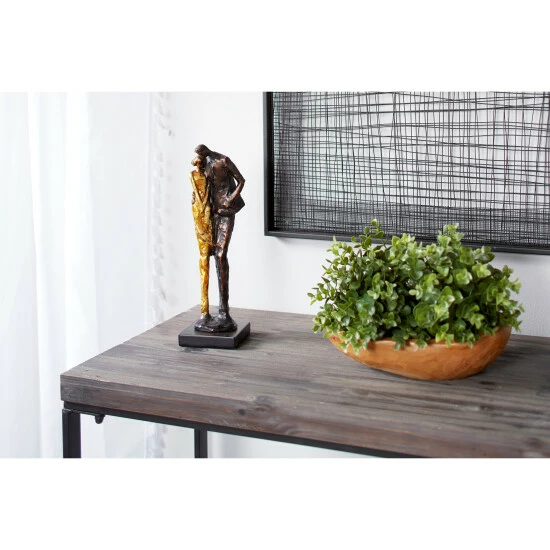 Coupon 😀 Studio 350 Tall Metallic Bronze & Gold Human Figurines Embracing Sculpture On Black Base, 4 X 13 ✨