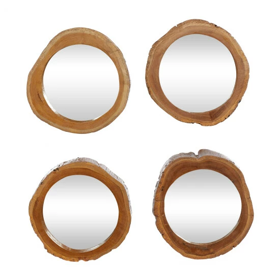 New 🔔 Studio 350 Brown Teak Wood Rustic Wall Mirror (Set Of 4) - 13 X 3 X 13 Round 😍 - Image 2