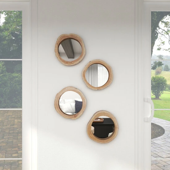 New 🔔 Studio 350 Brown Teak Wood Rustic Wall Mirror (Set Of 4) - 13 X 3 X 13 Round 😍 - Image 3