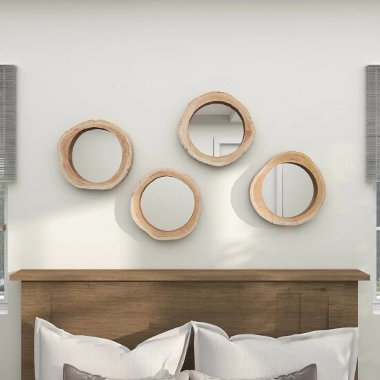 New 🔔 Studio 350 Brown Teak Wood Rustic Wall Mirror (Set Of 4) - 13 X 3 X 13 Round 😍 - Image 5