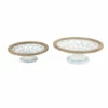 Coupon 😀 Studio 350 Large White And Natural Wood & Metal Decorative Bowls On Pedestals With Blue Designs Set Of 2 - 17 X 17 X 6Round 😍