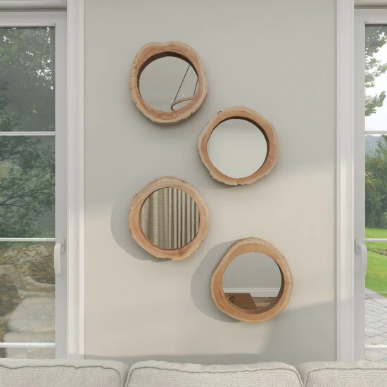 New 🔔 Studio 350 Brown Teak Wood Rustic Wall Mirror (Set Of 4) - 13 X 3 X 13 Round 😍 - Image 7