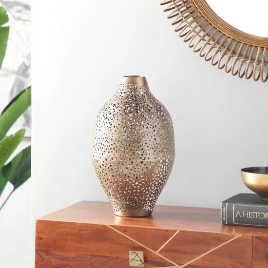 Flash Sale ๐งจ Studio 350 Round Gold Metal Vase With Geometric Cutouts 10" X 17" - 10 X 10 X 17 ๐ - Image 2
