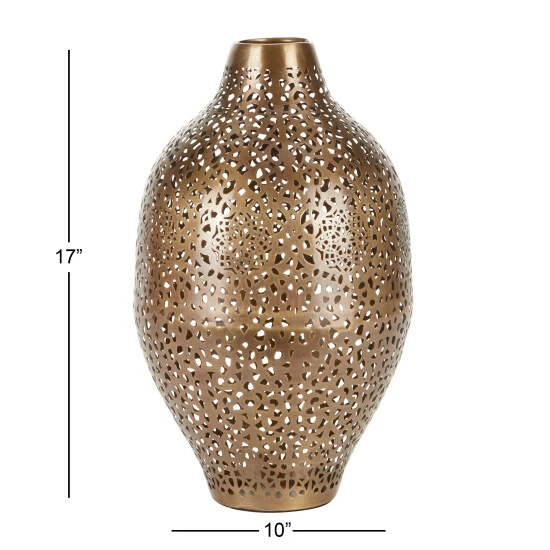 Flash Sale ๐งจ Studio 350 Round Gold Metal Vase With Geometric Cutouts 10" X 17" - 10 X 10 X 17 ๐ - Image 4