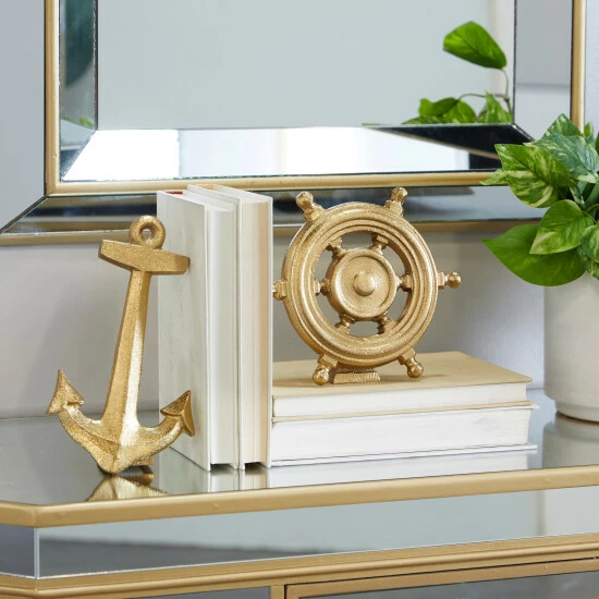 Hot Sale โจ Studio 350 Gold Aluminum Nautical Ship Sculpture (Set Of 2) - S/2 6", 7"H ๐