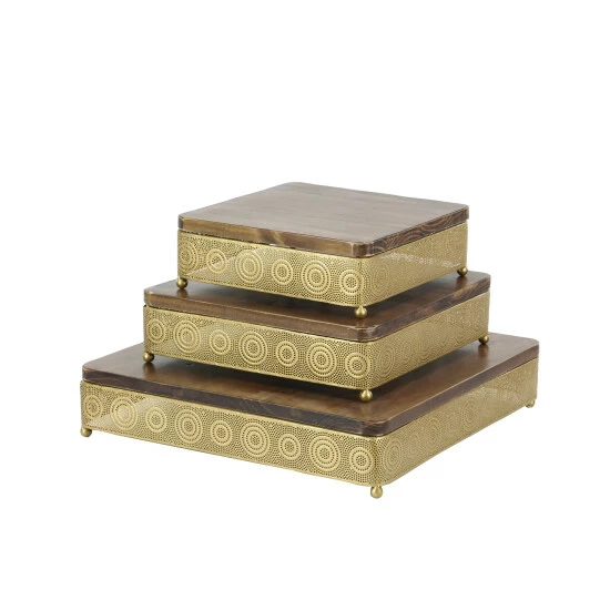 Buy 🌟 Studio 350 Gold Iron And Wood Square Trays Set Of 3 - S/3 13", 15", 20"W 🛒 - Image 2