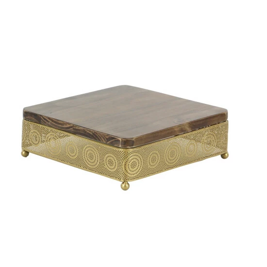 Buy 🌟 Studio 350 Gold Iron And Wood Square Trays Set Of 3 - S/3 13", 15", 20"W 🛒 - Image 3